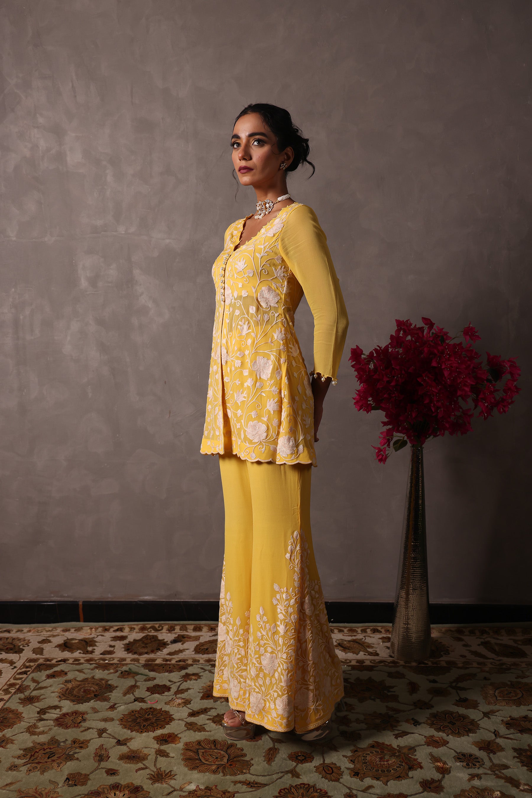 Yellow Georgette Short Kurta Set