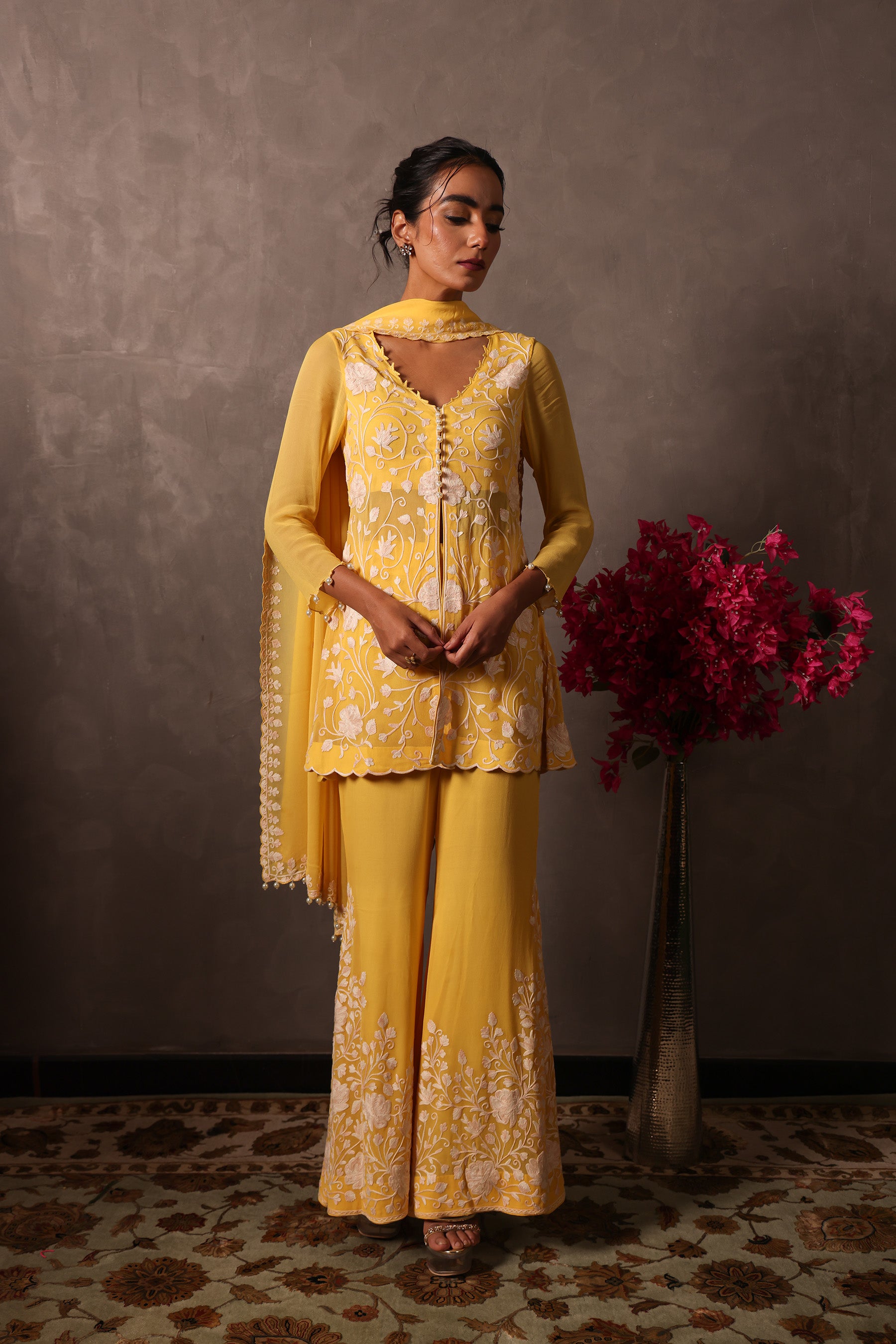 Yellow Georgette Short Kurta Set