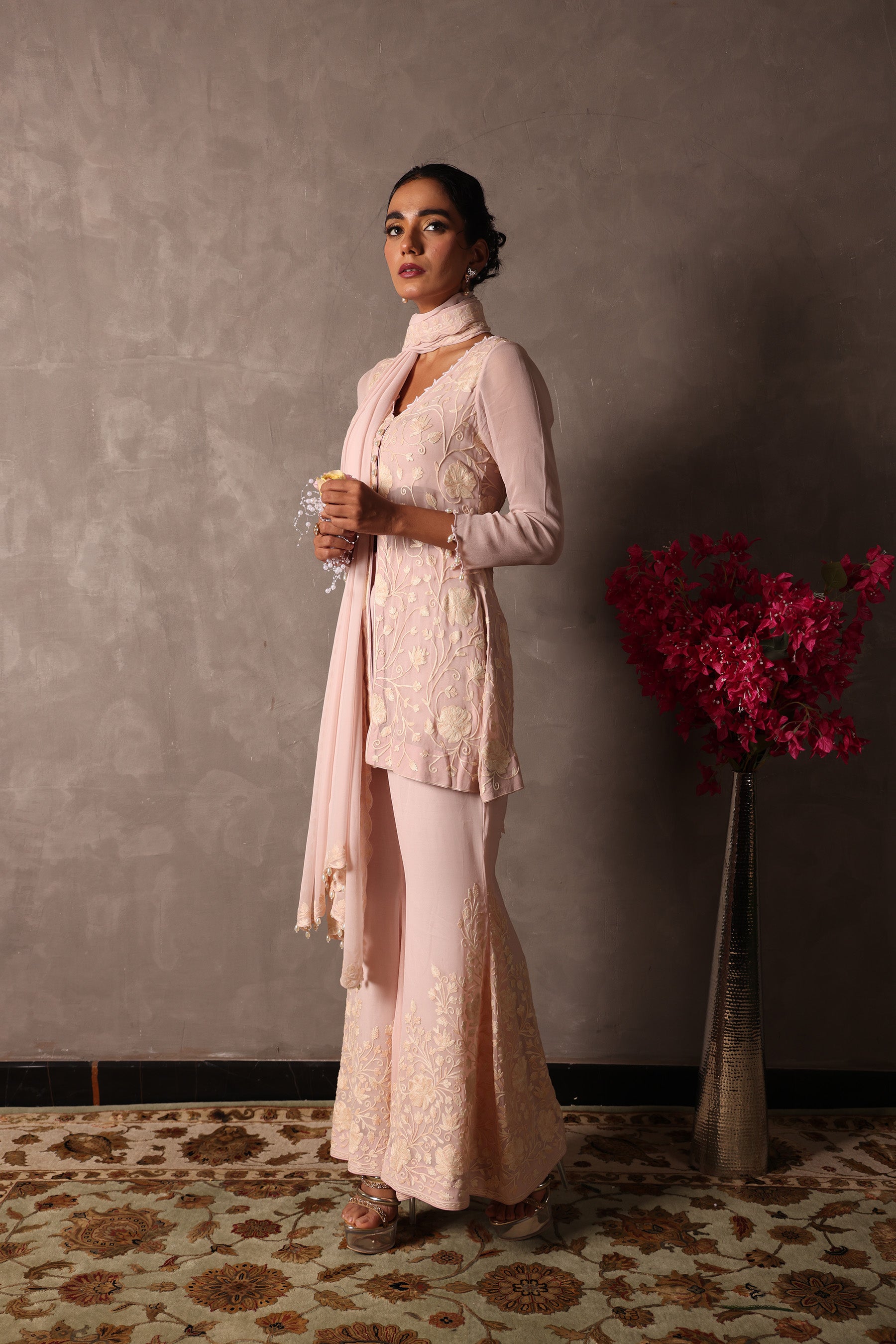 Blush Pink Georgette Short Kurta Set
