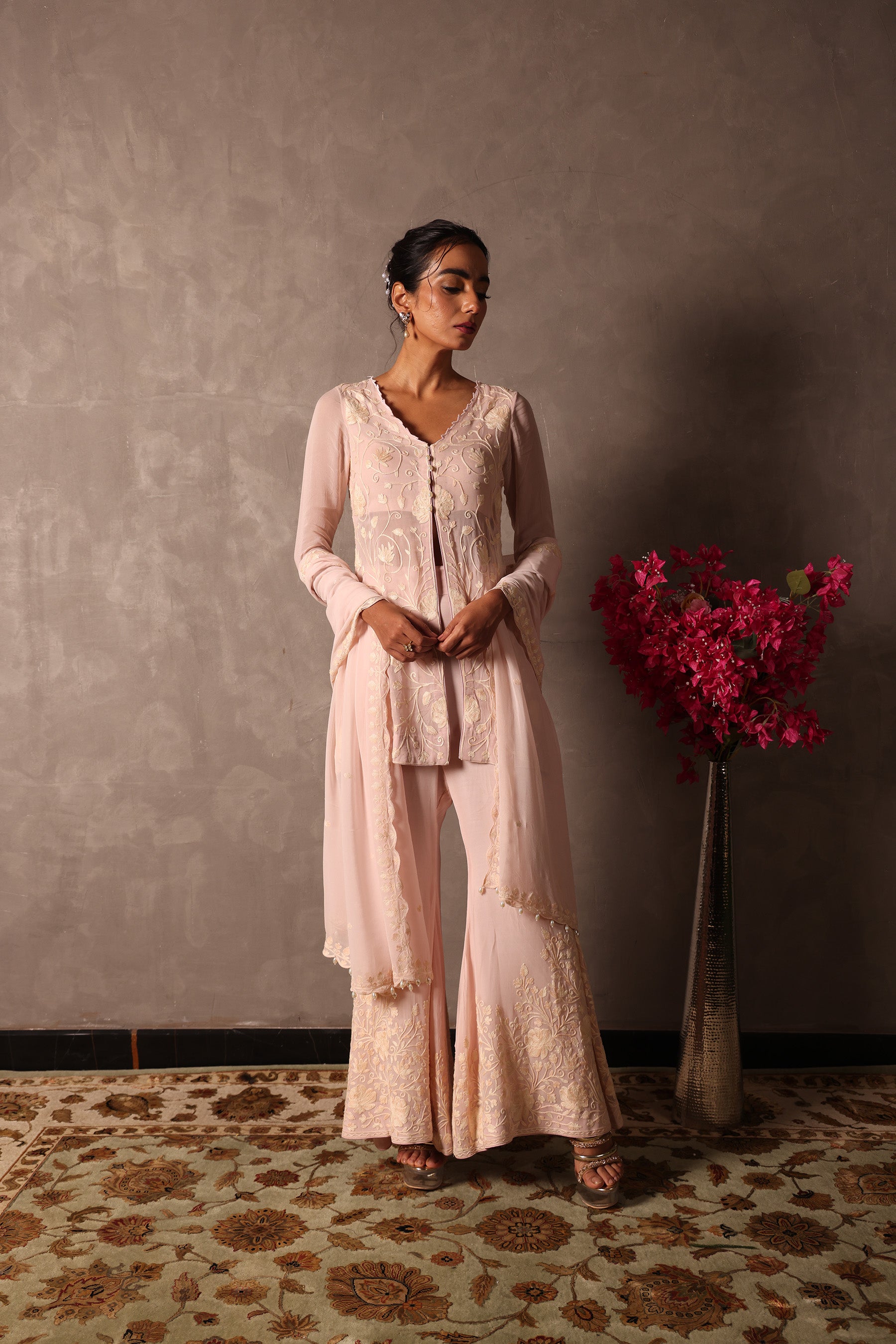 Blush Pink Georgette Short Kurta Set