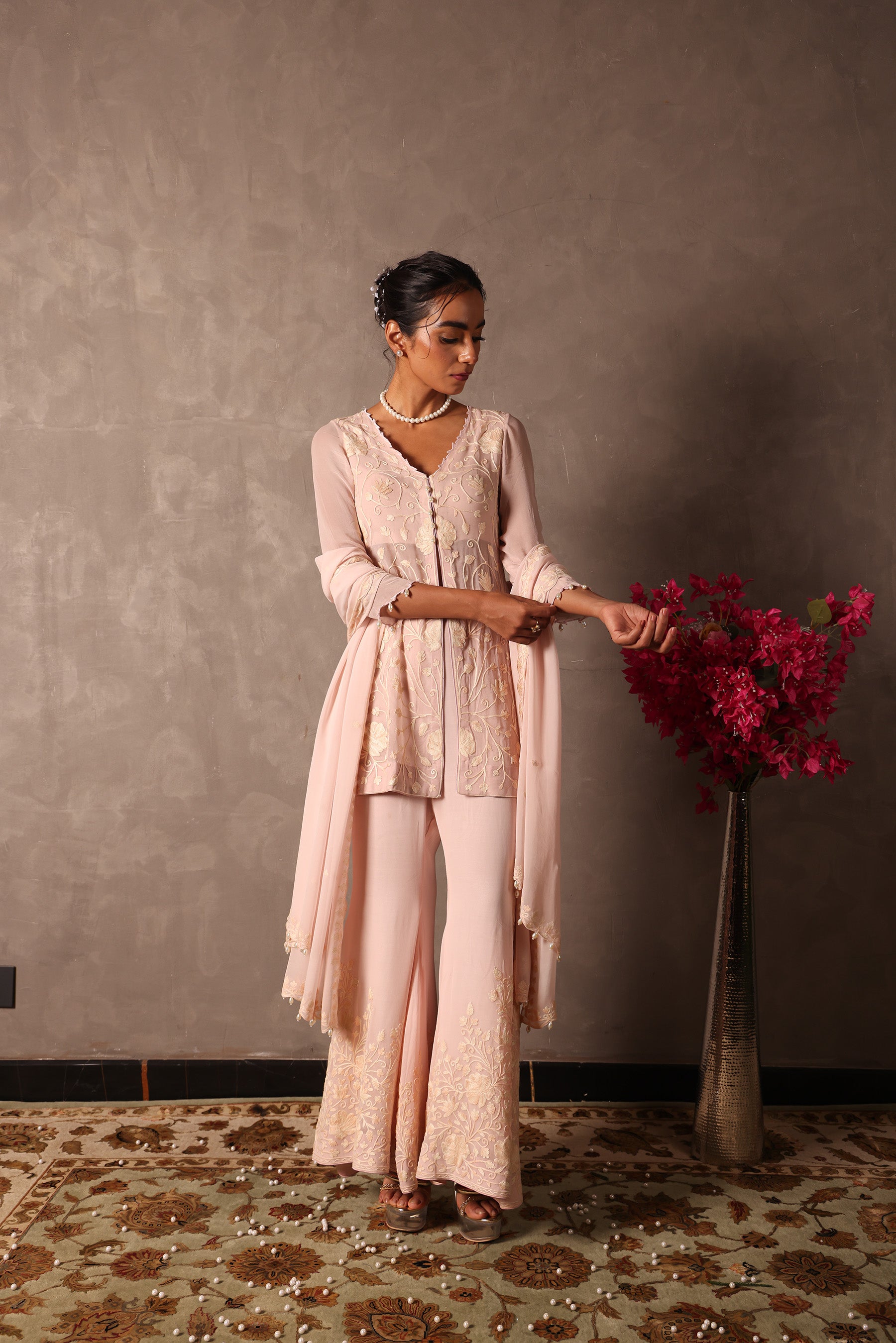 Blush Pink Georgette Short Kurta Set