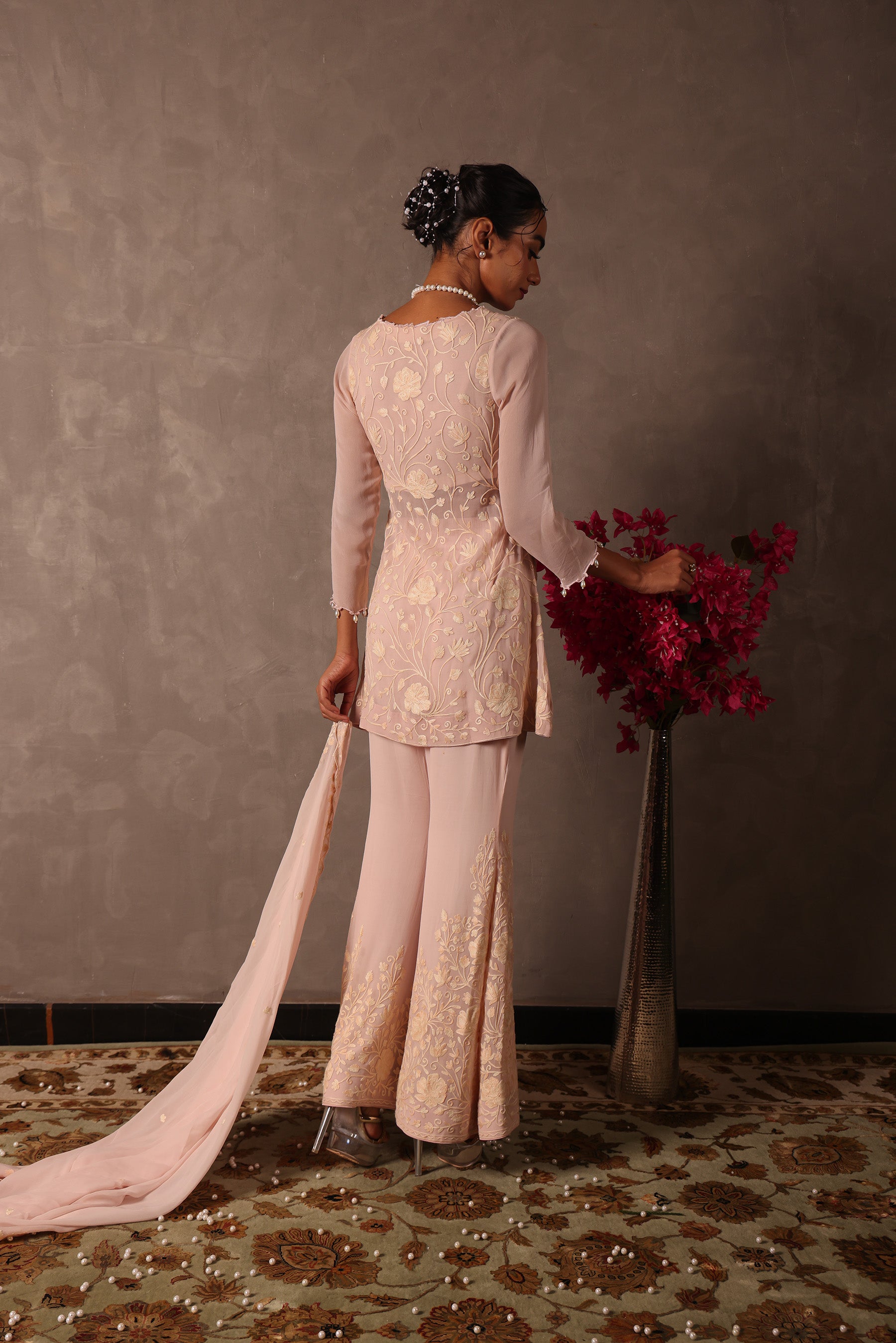 Blush Pink Georgette Short Kurta Set