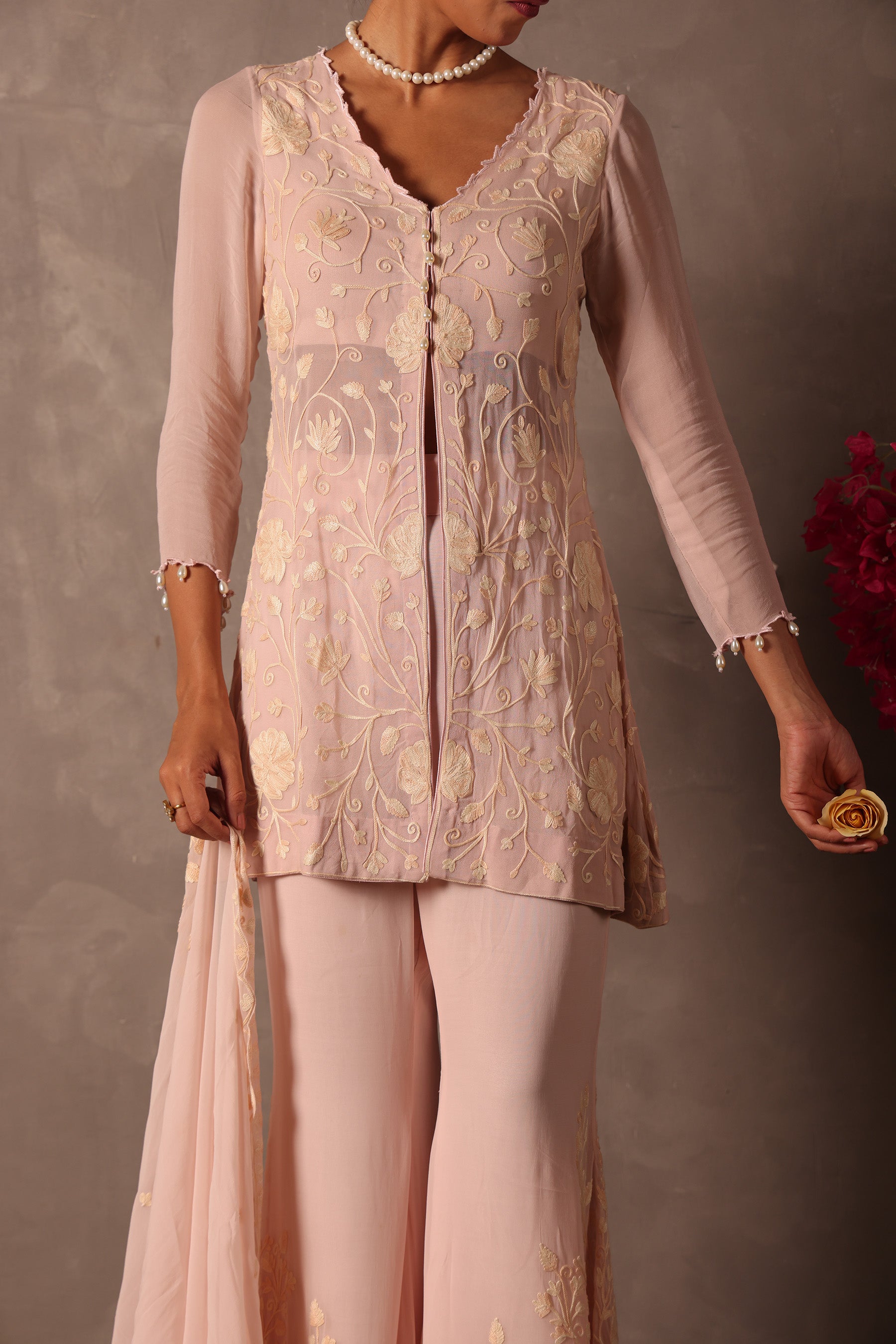 Blush Pink Georgette Short Kurta Set
