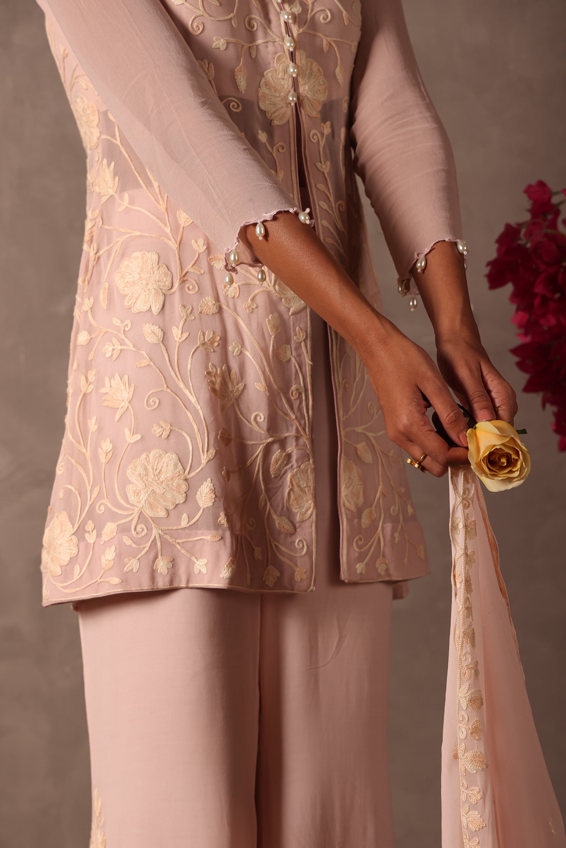 Blush Pink Georgette Short Kurta Set