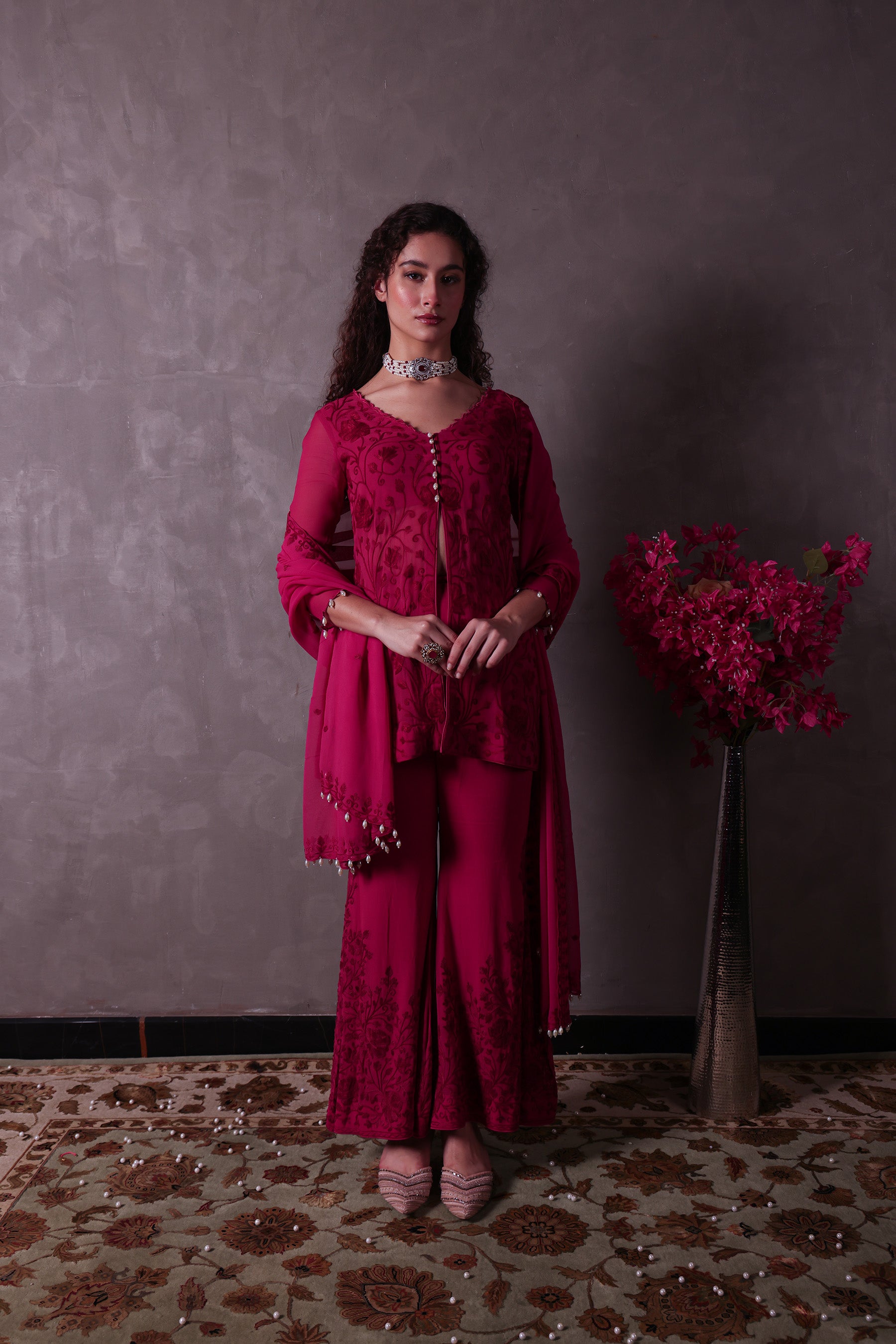 Hot Pink Georgette Short Kurta Set