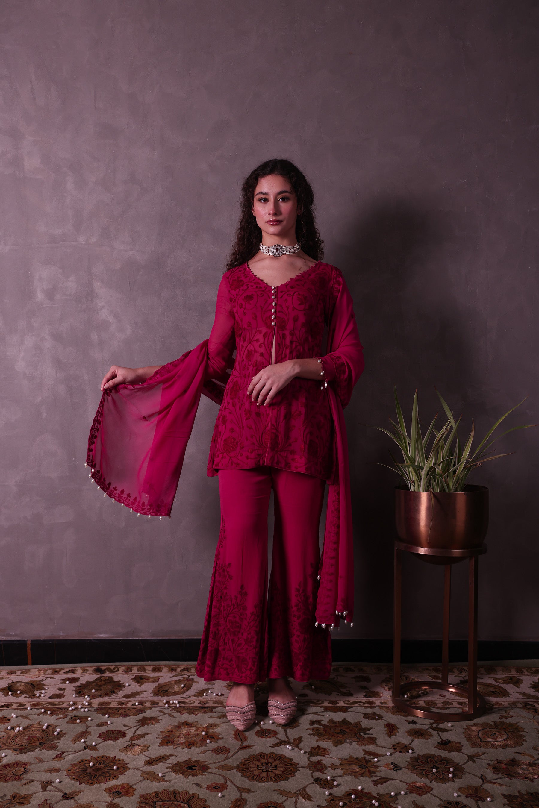 Hot Pink Georgette Short Kurta Set