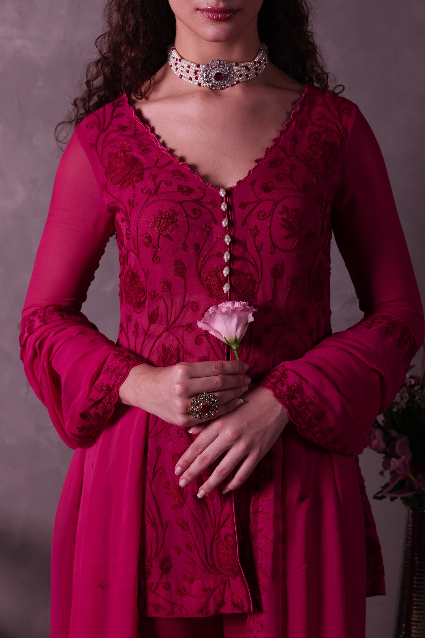 Hot Pink Georgette Short Kurta Set