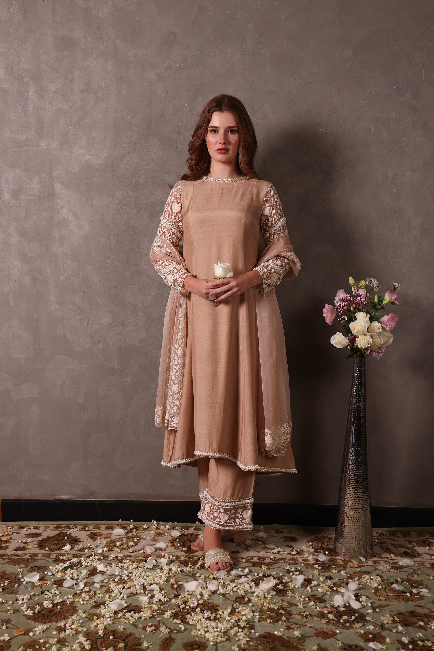 Kashmiri Pheran Suit Set - Sand