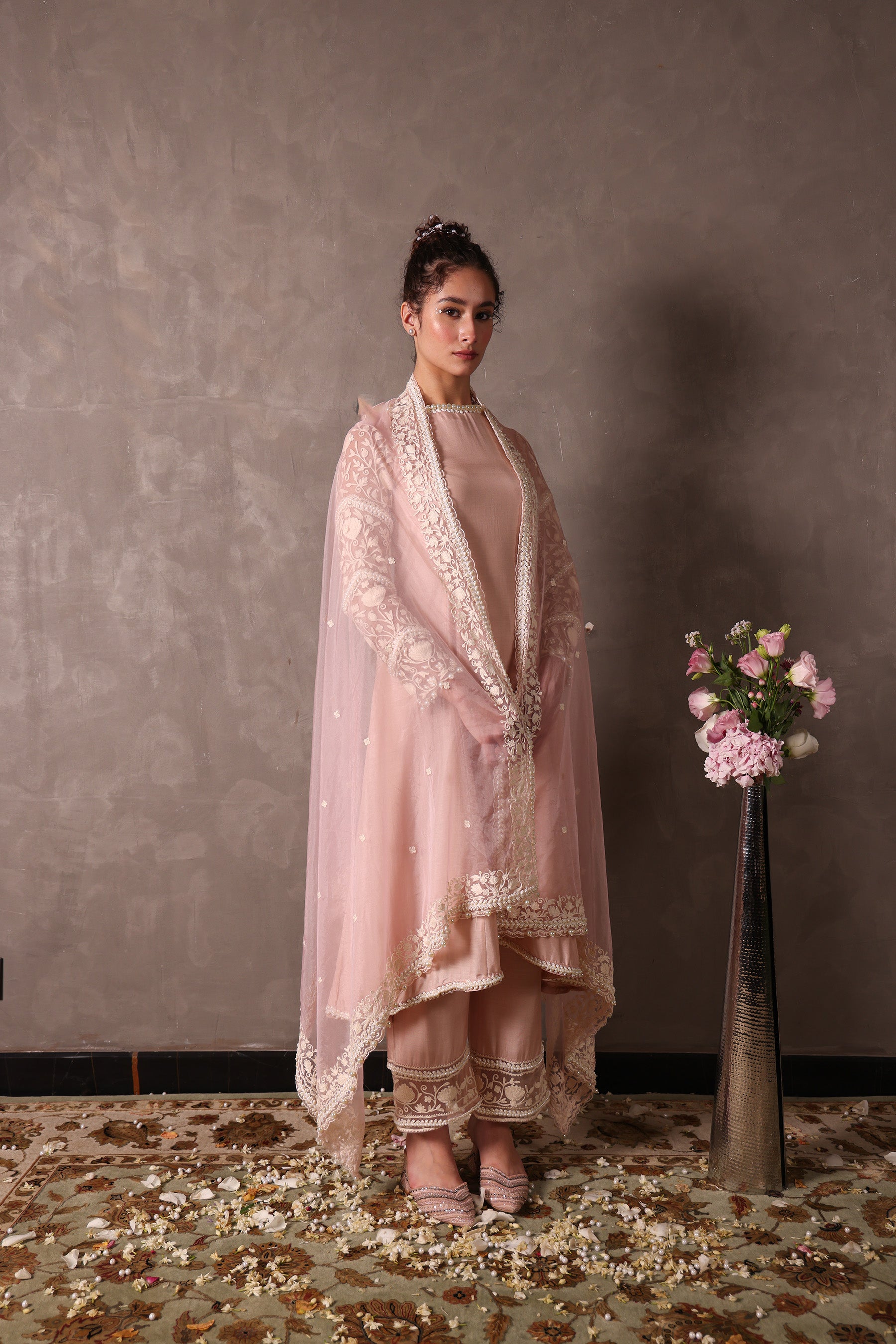 Blush Pink Kashmiri Pheran Suit Set