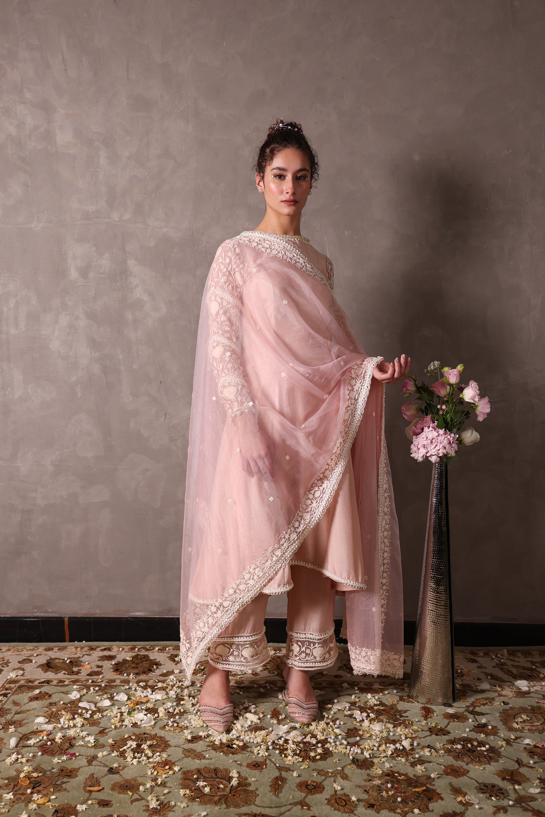 Blush Pink Kashmiri Pheran Suit Set