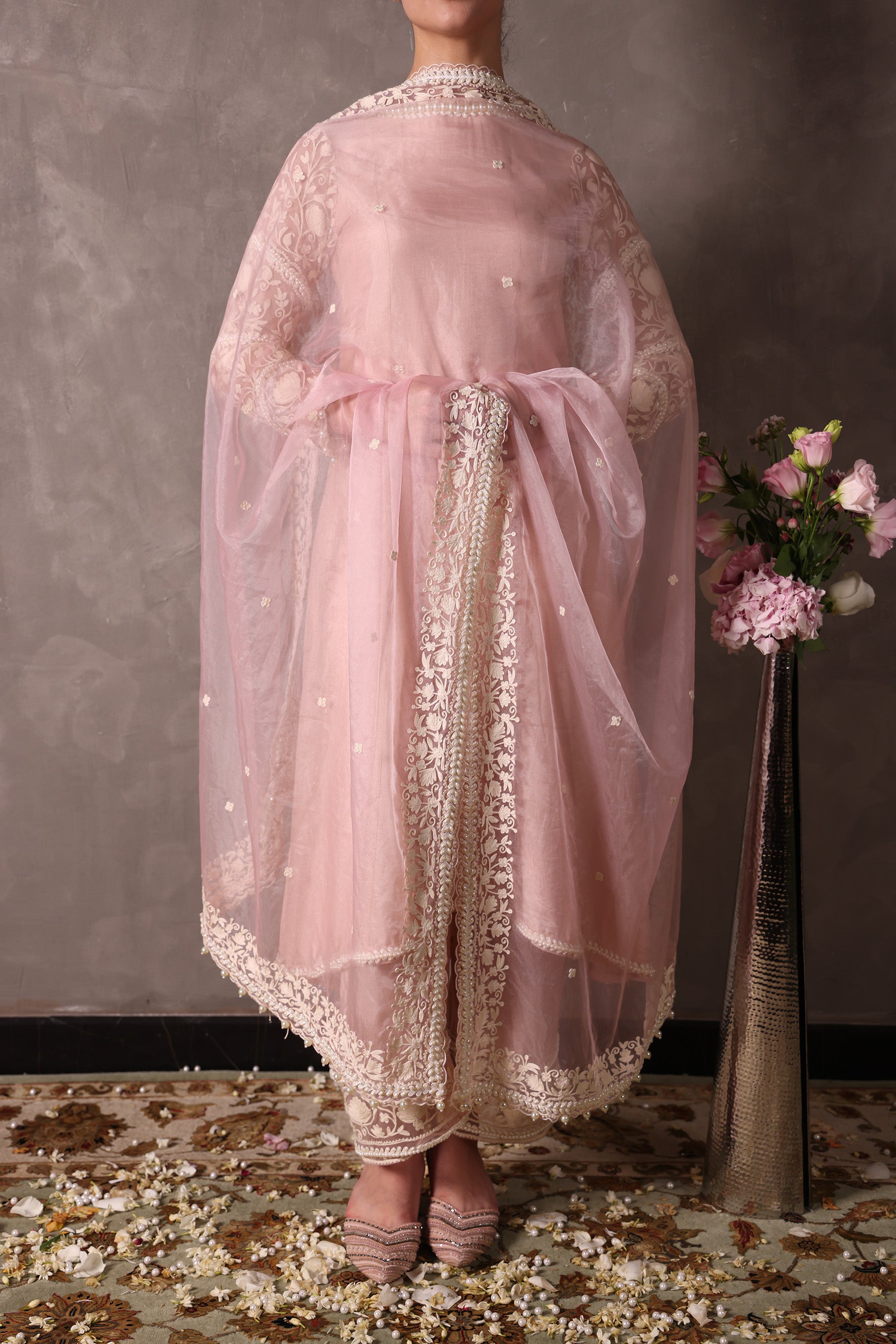 Blush Pink Kashmiri Pheran Suit Set