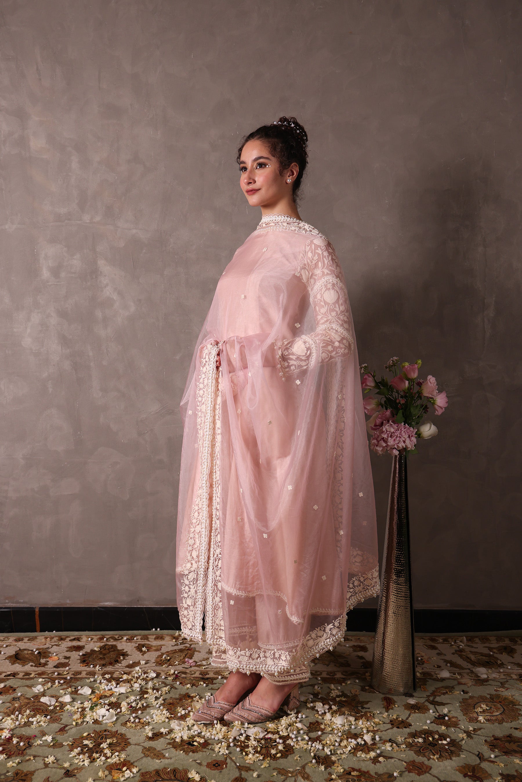 Blush Pink Kashmiri Pheran Suit Set