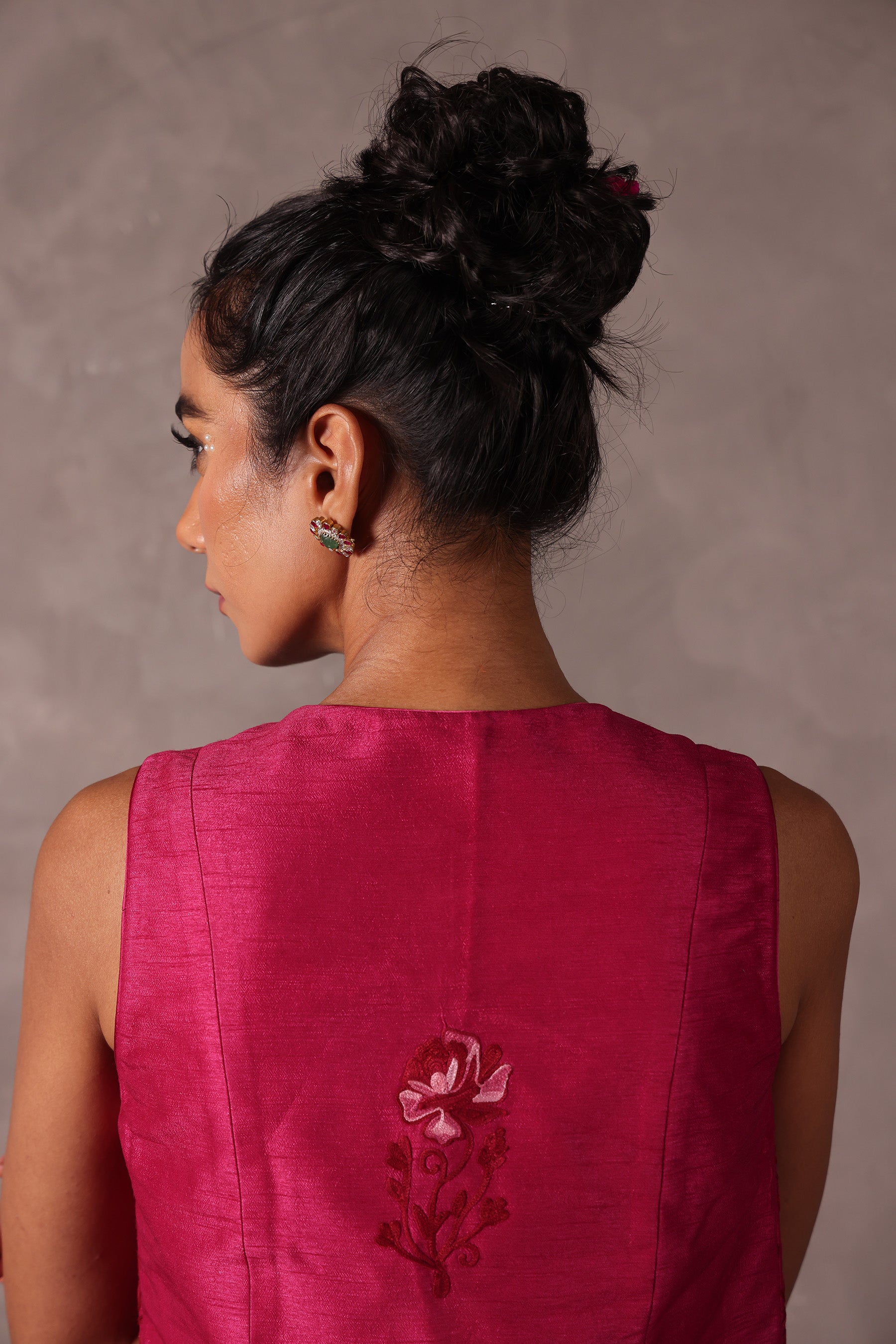 Hot Pink Kashmiri Raw Silk Sharara Jacket Set
