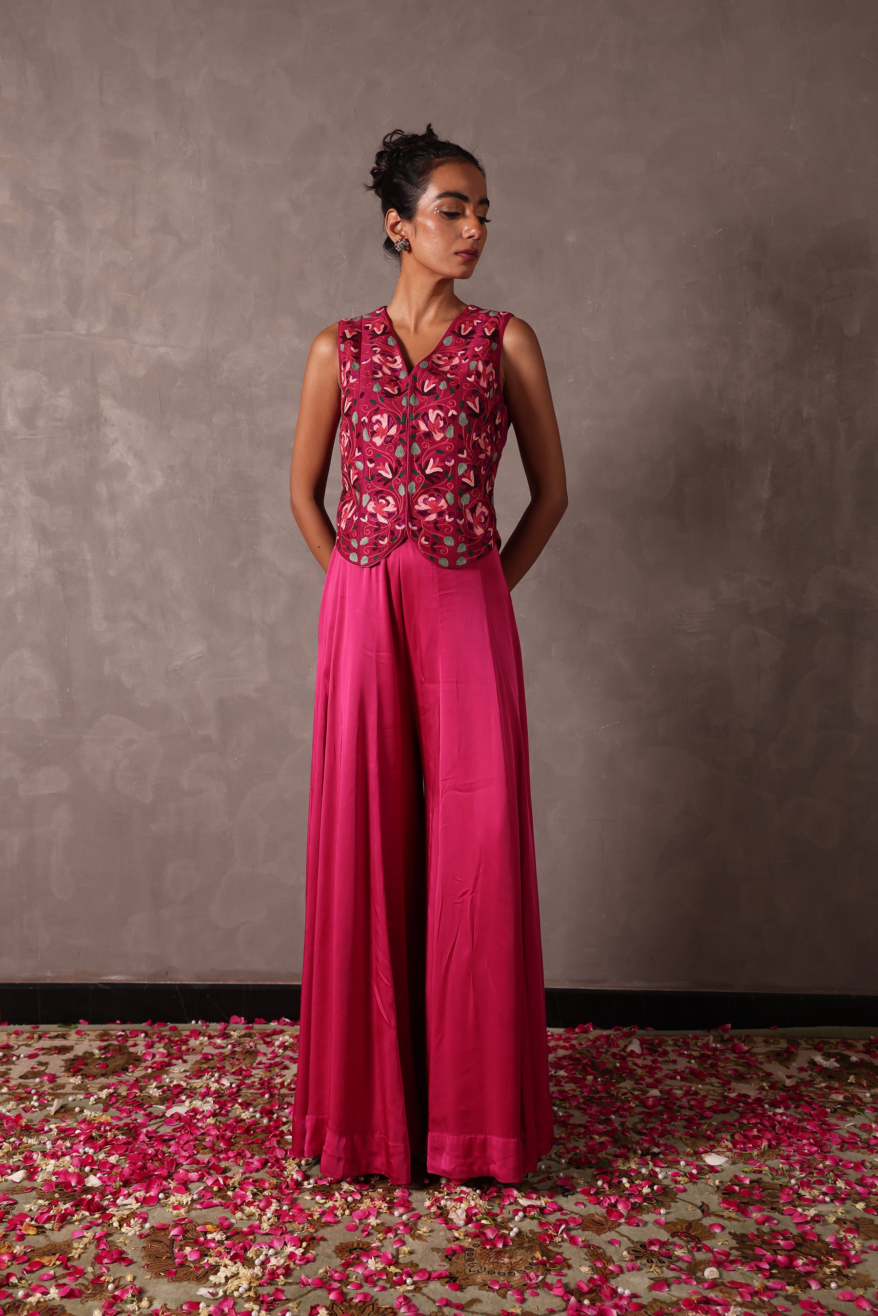 Kashmiri Raw Silk Sharara Jacket Set