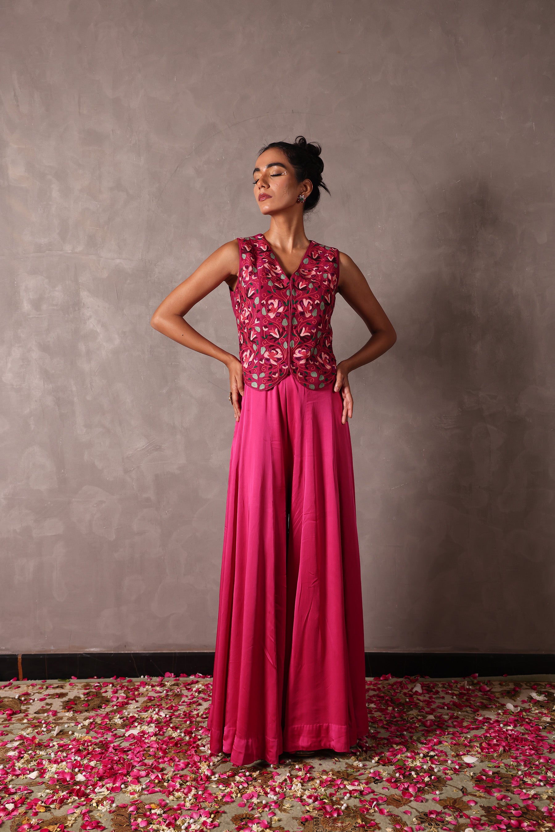 Kashmiri Raw Silk Sharara Jacket Set