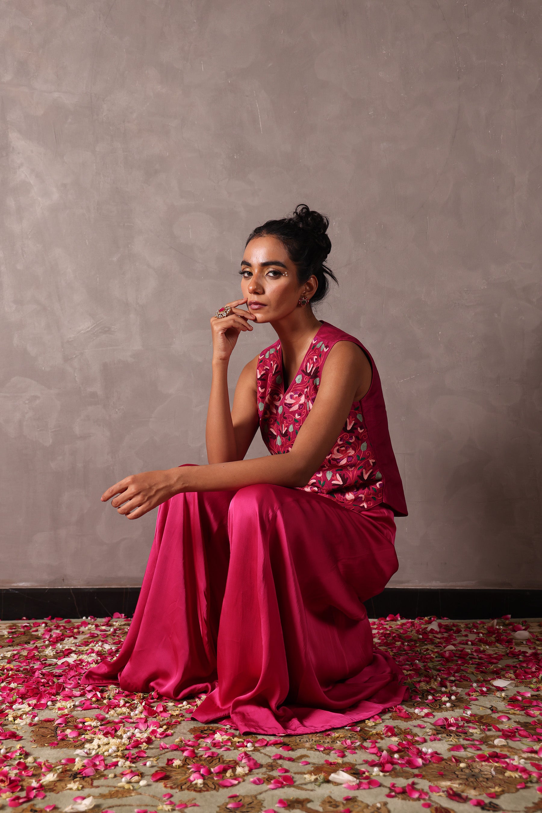 Kashmiri Raw Silk Sharara Jacket Set