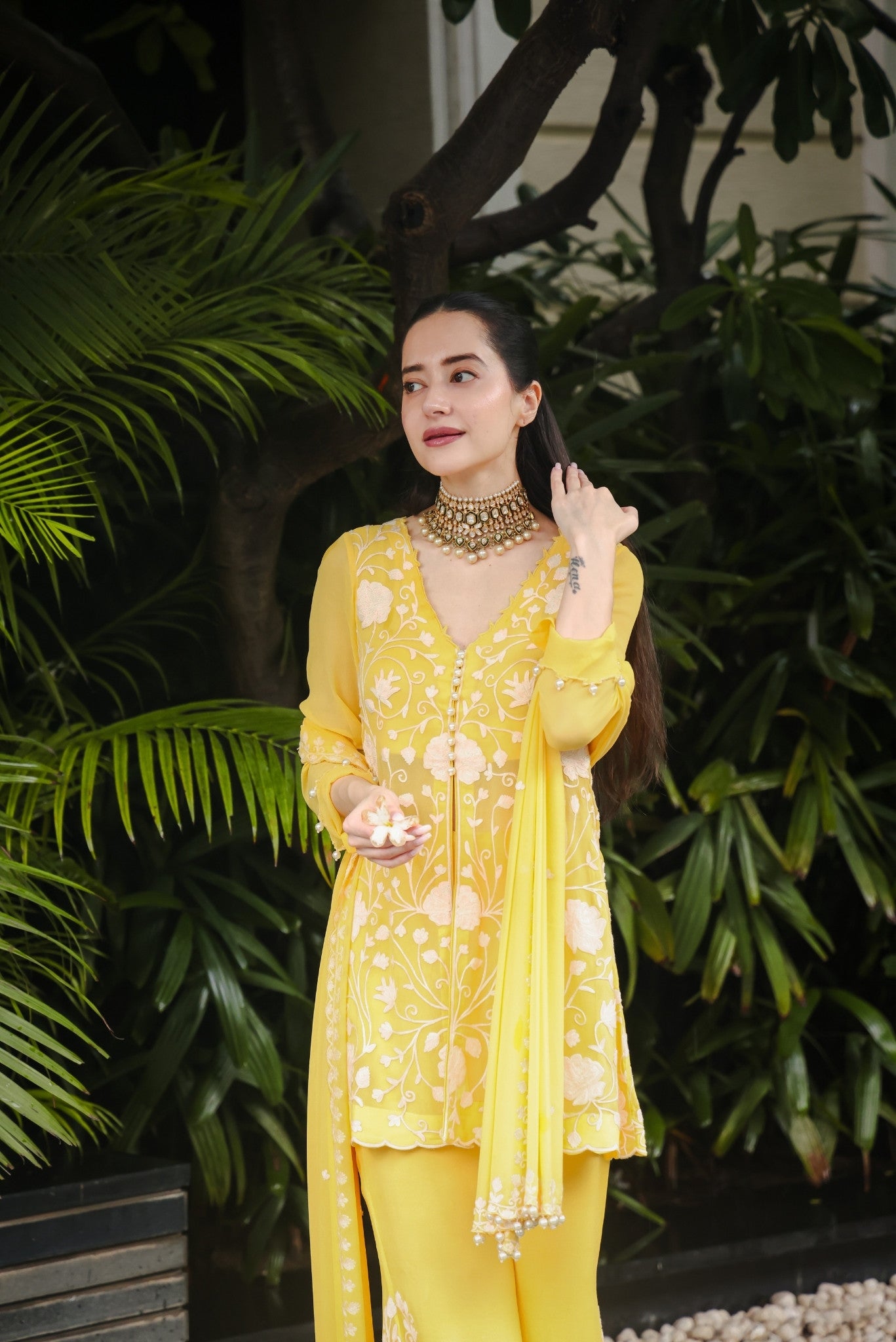 Yellow Georgette Short Kurta Set