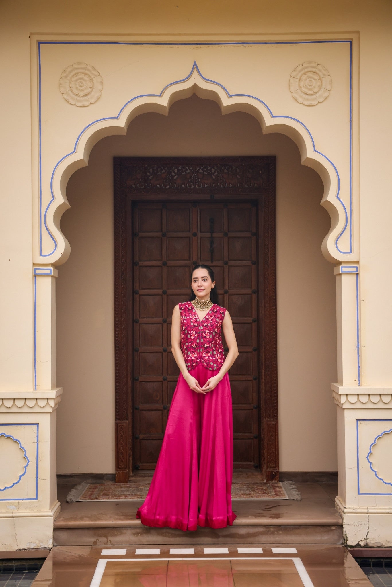 Kashmiri Raw Silk Sharara Jacket Set