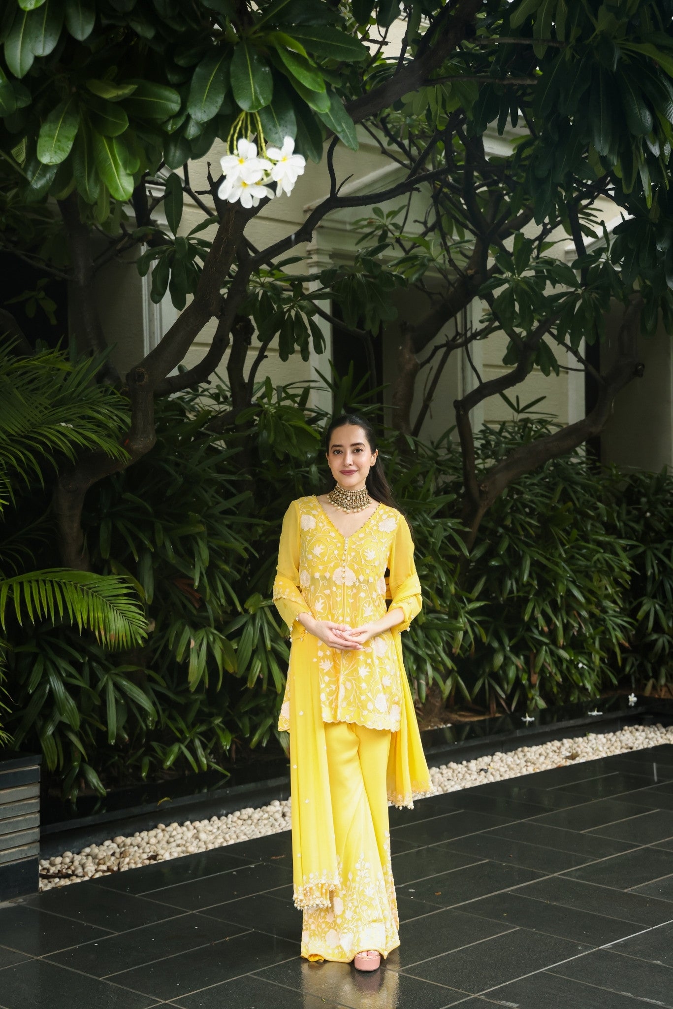 Yellow Georgette Short Kurta Set