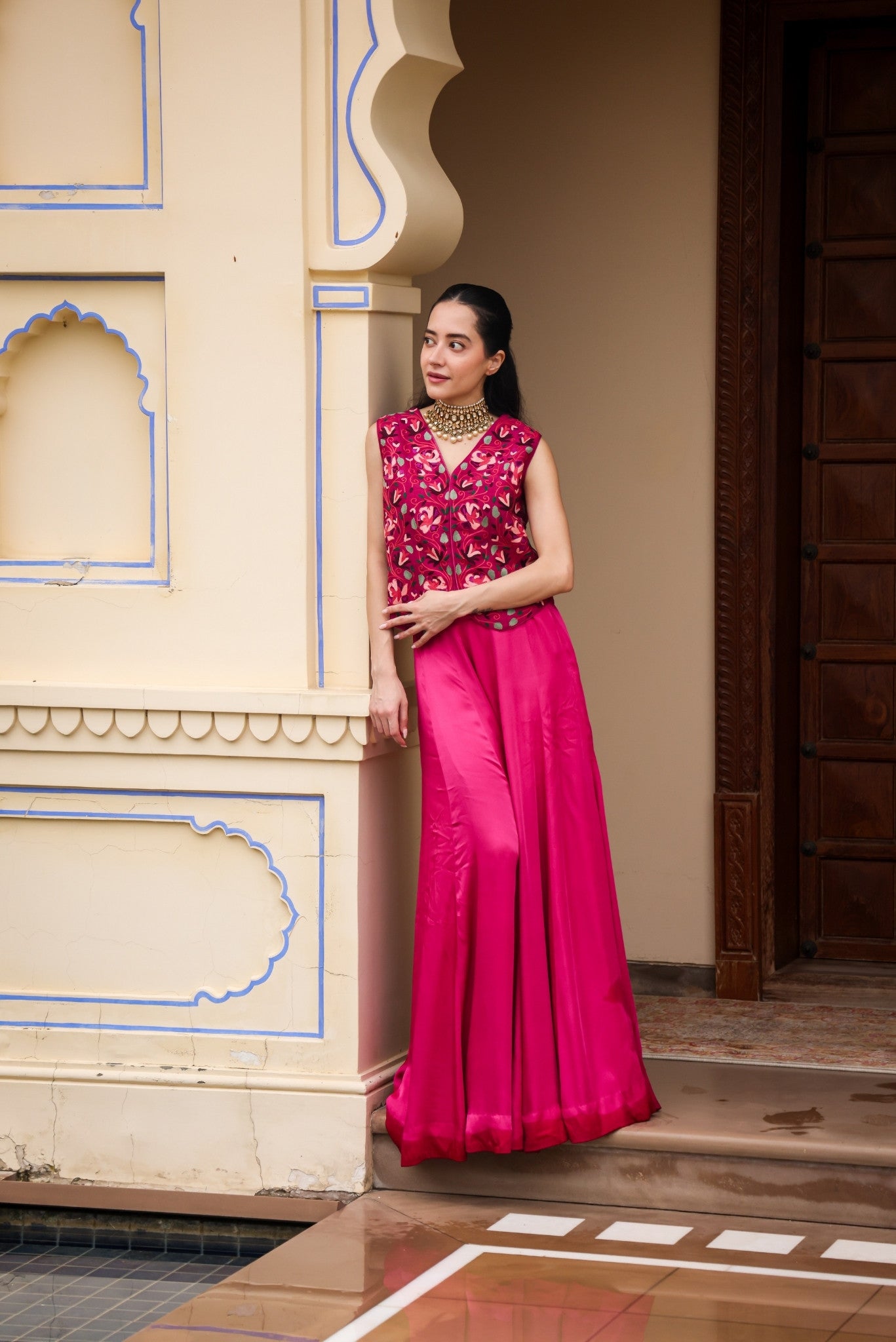 Kashmiri Raw Silk Sharara Jacket Set