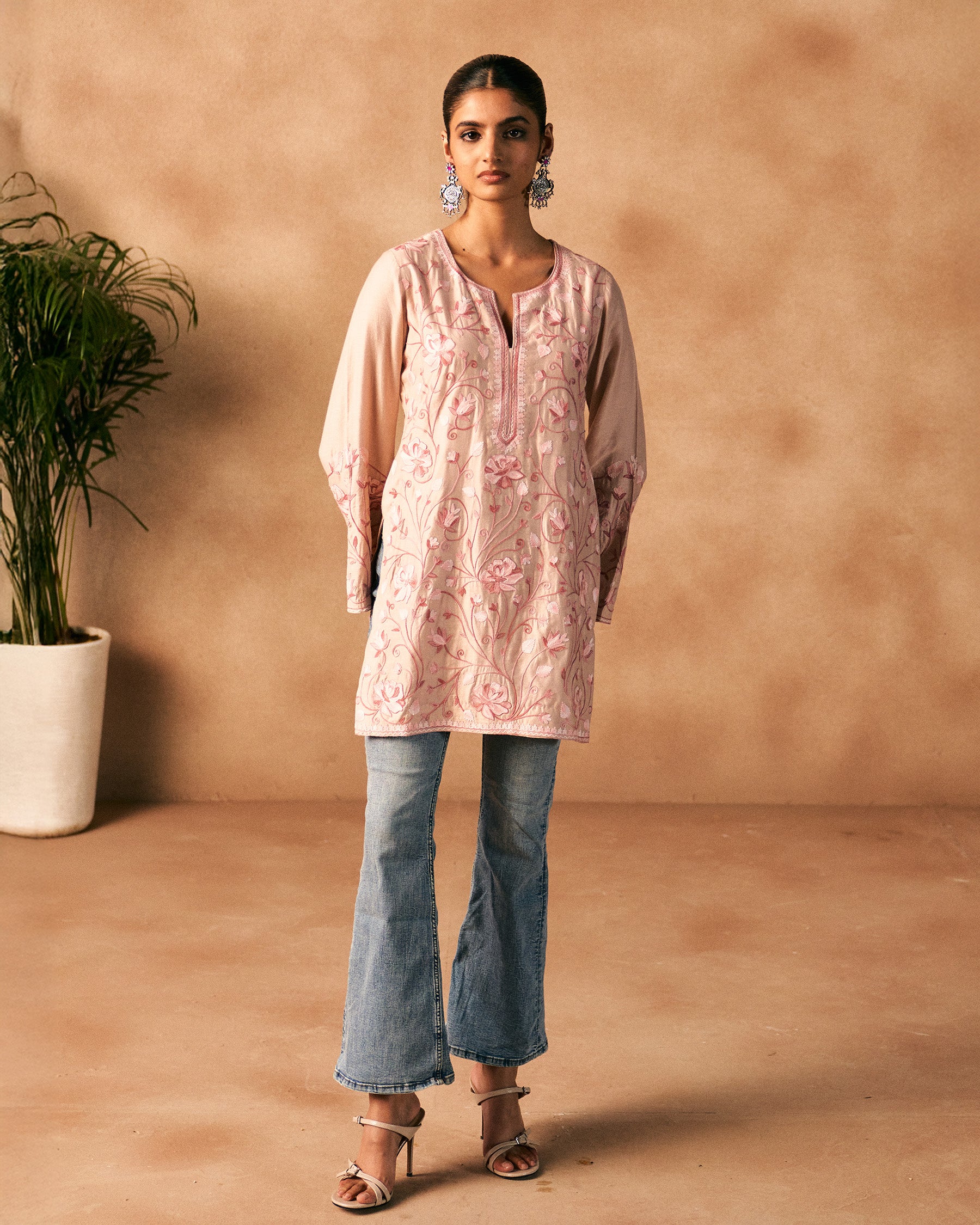 Gulaabi Chanderi cotton Kurta