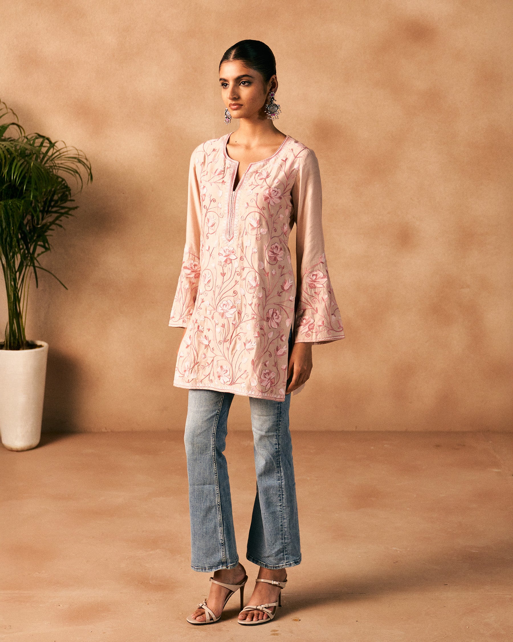 Gulaabi Chanderi cotton Kurta