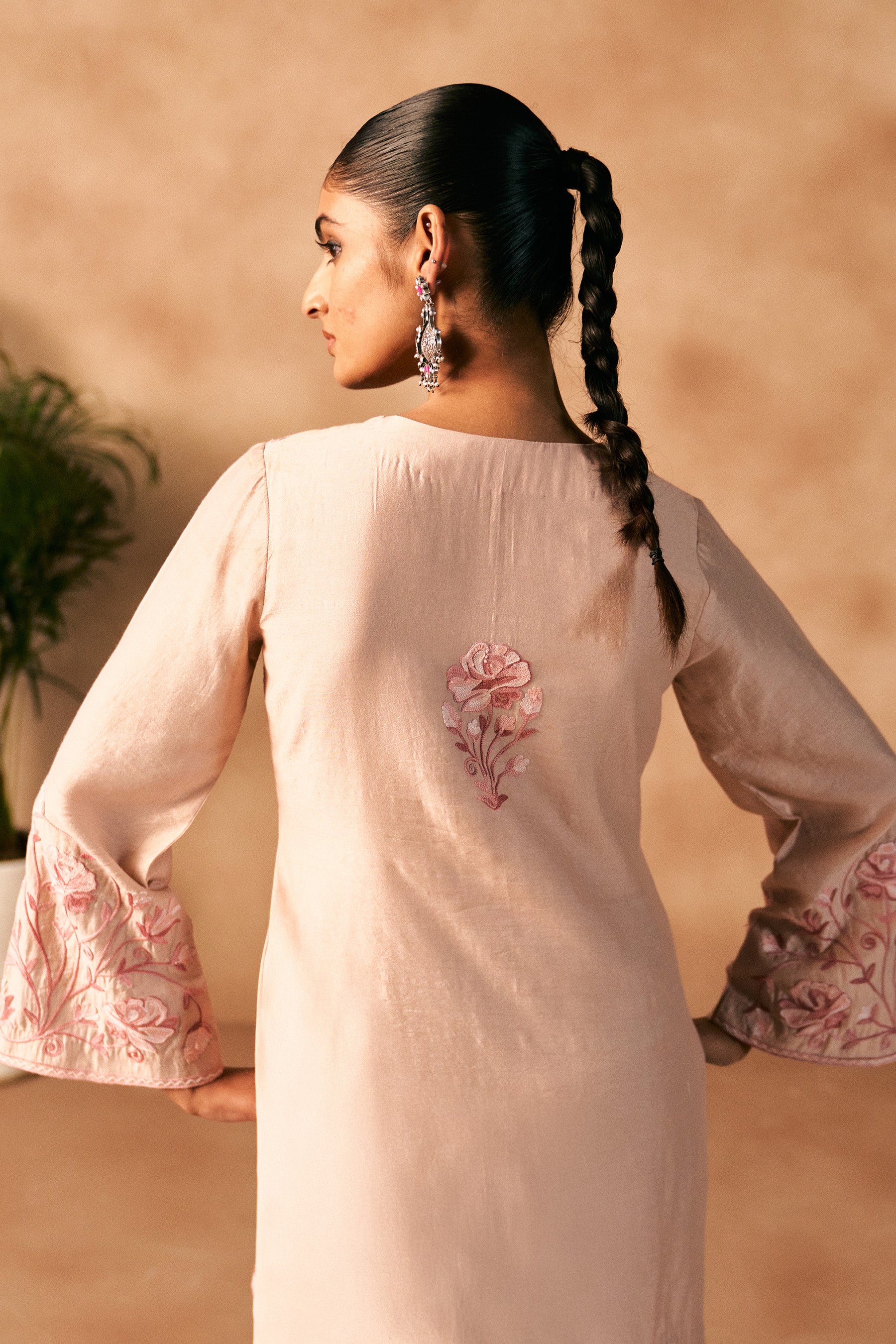 Gulaabi Chanderi cotton Kurta