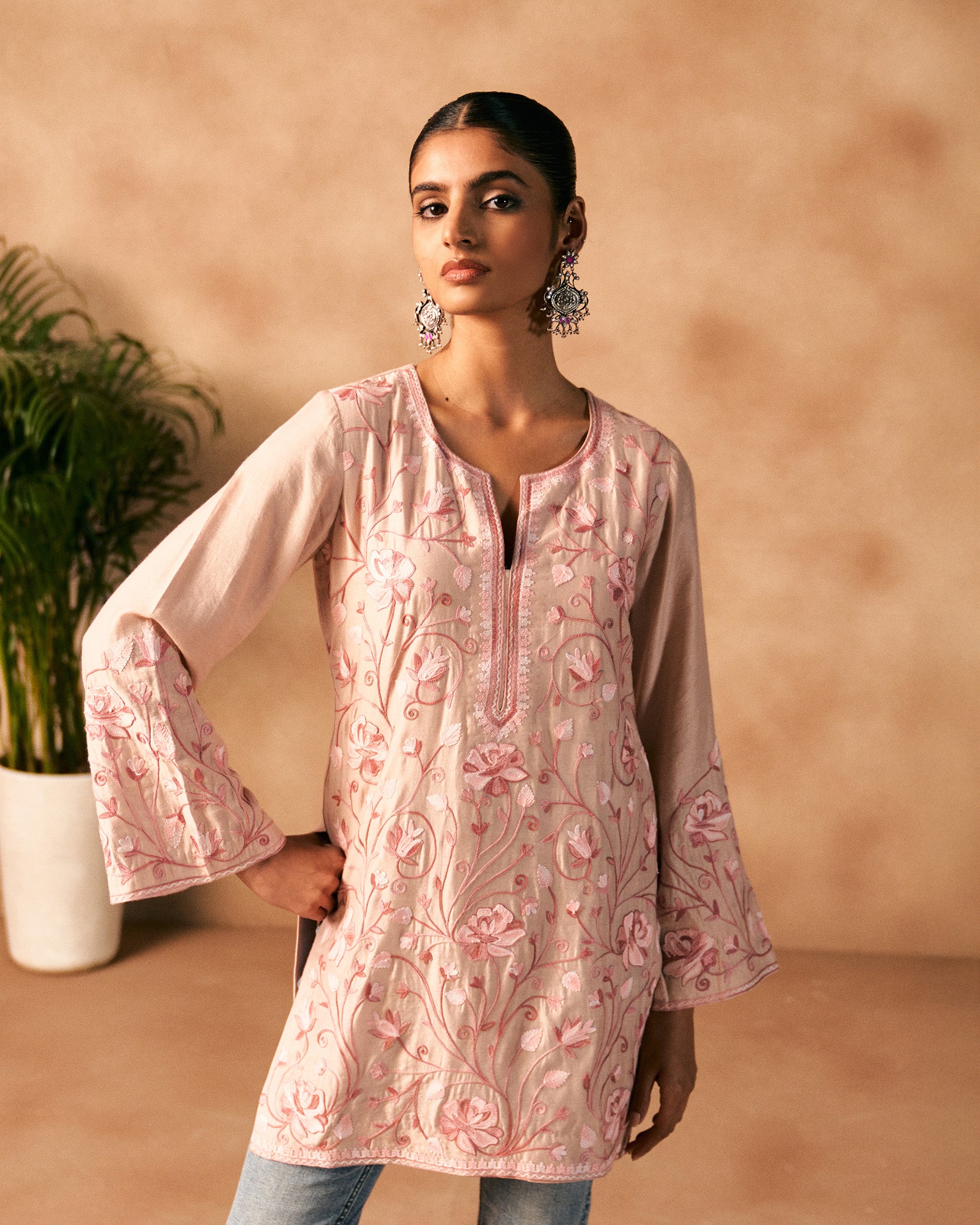 Gulaabi Chanderi cotton Kurta