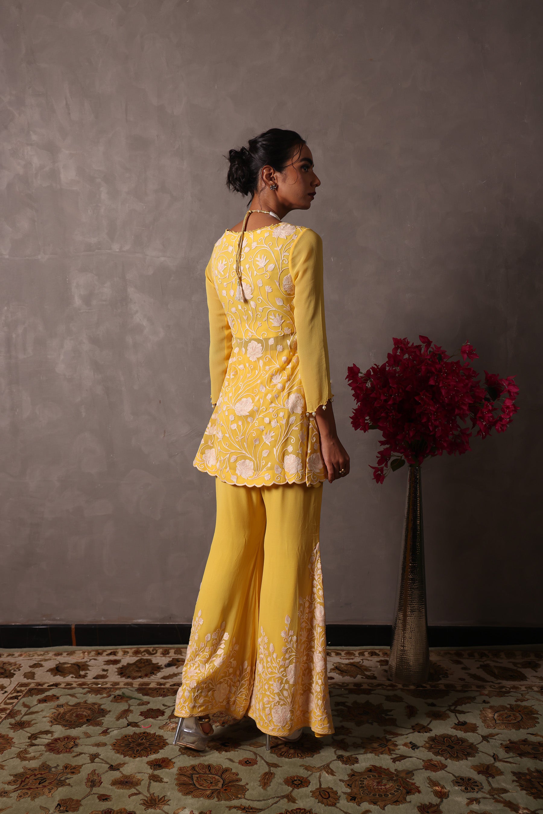 Yellow Georgette Short Kurta Set