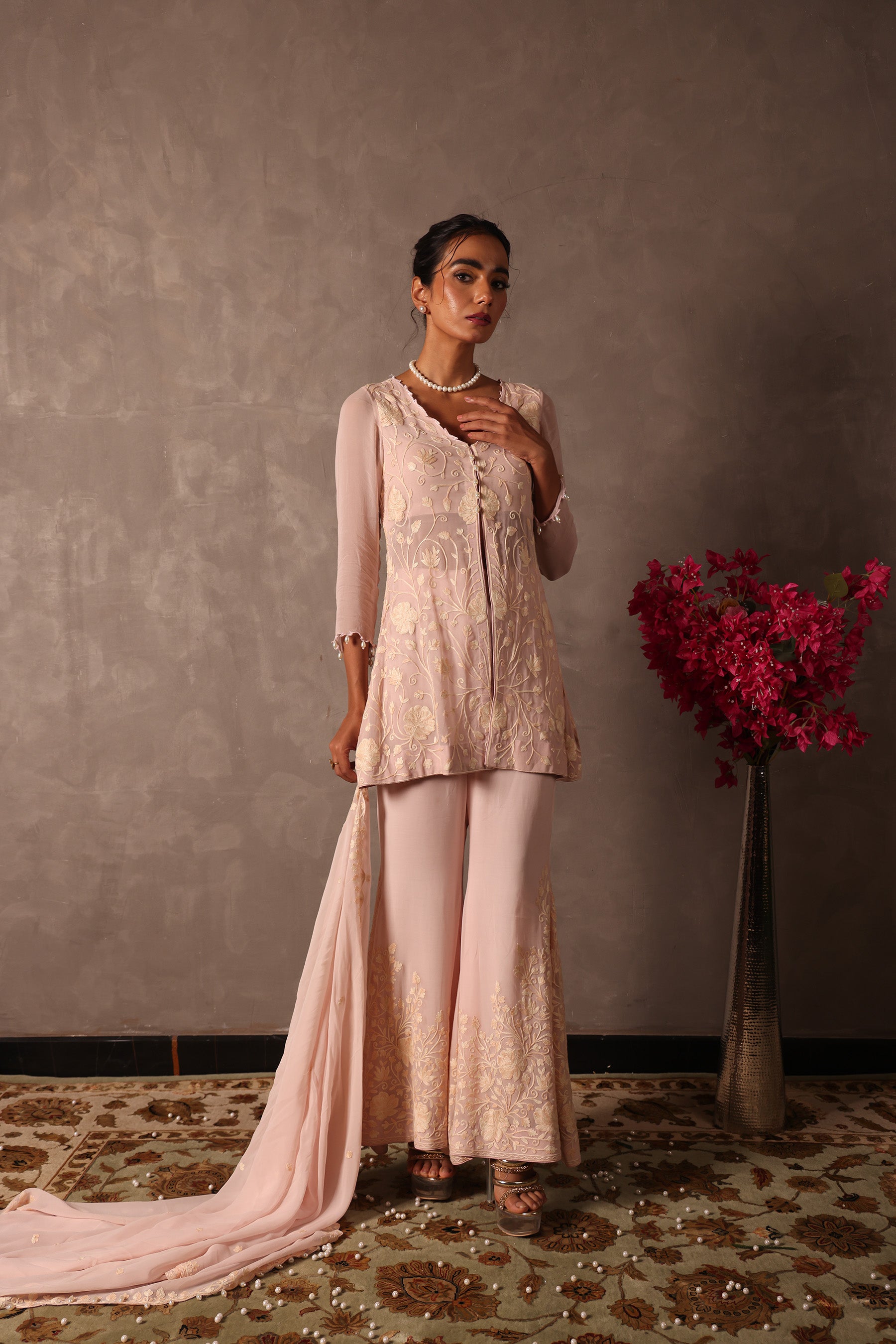 Blush Pink Georgette Short Kurta Set