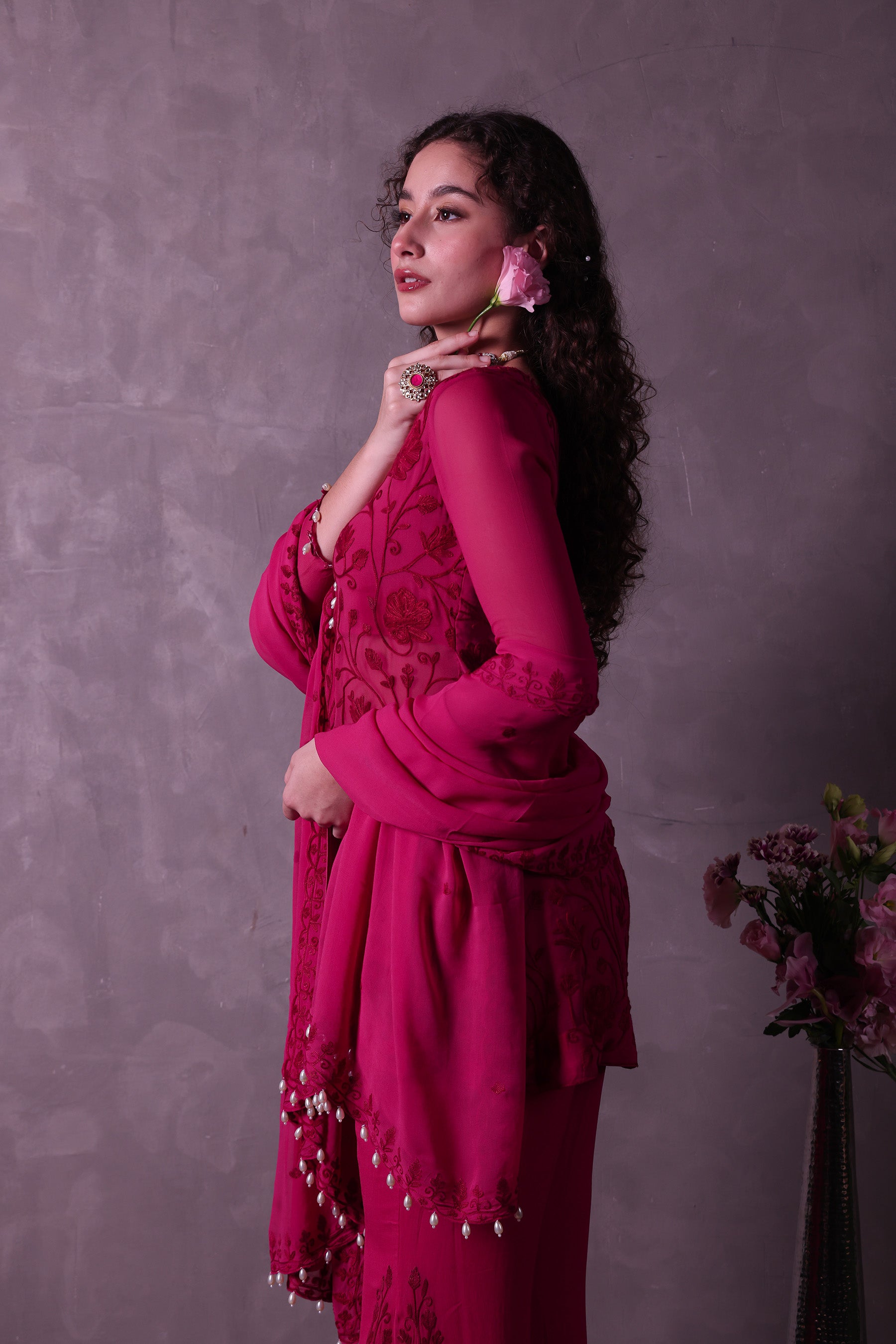 Hot Pink Georgette Short Kurta Set