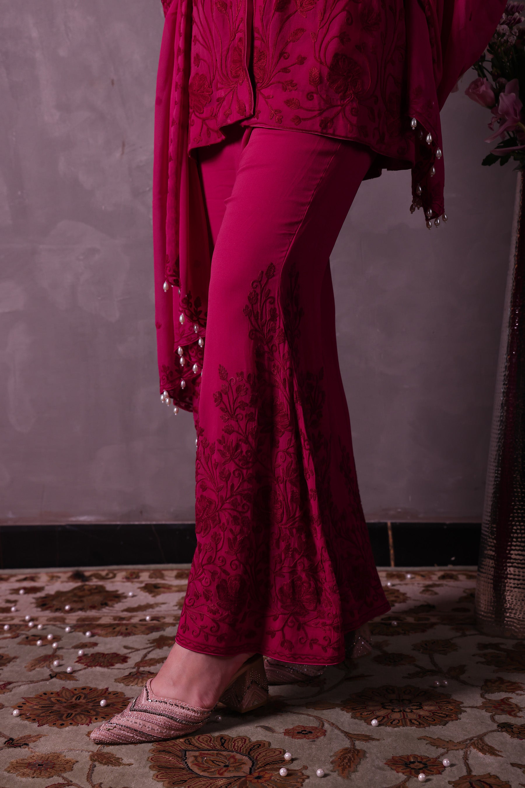 Hot Pink Georgette Short Kurta Set