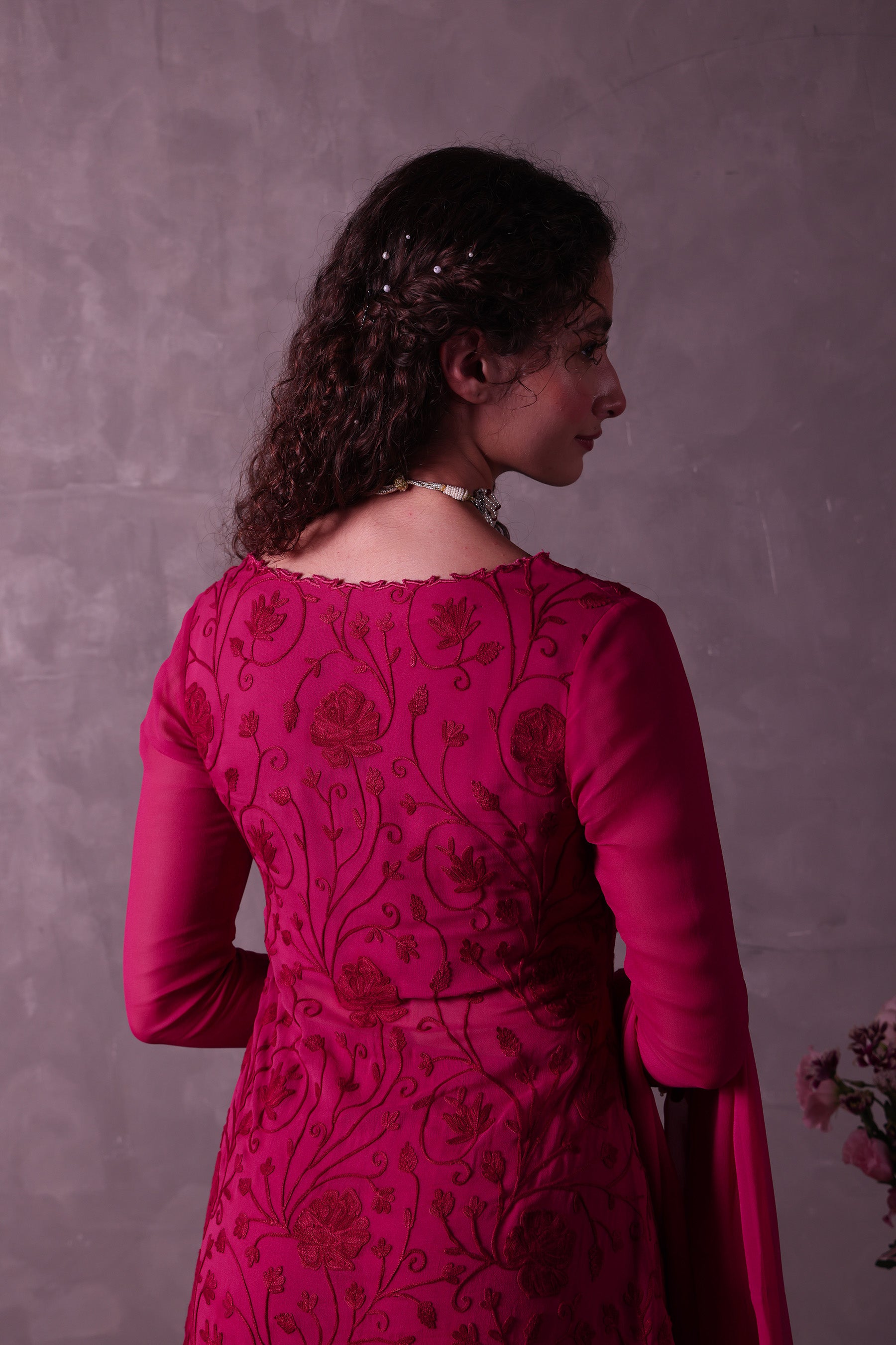 Hot Pink Georgette Short Kurta Set
