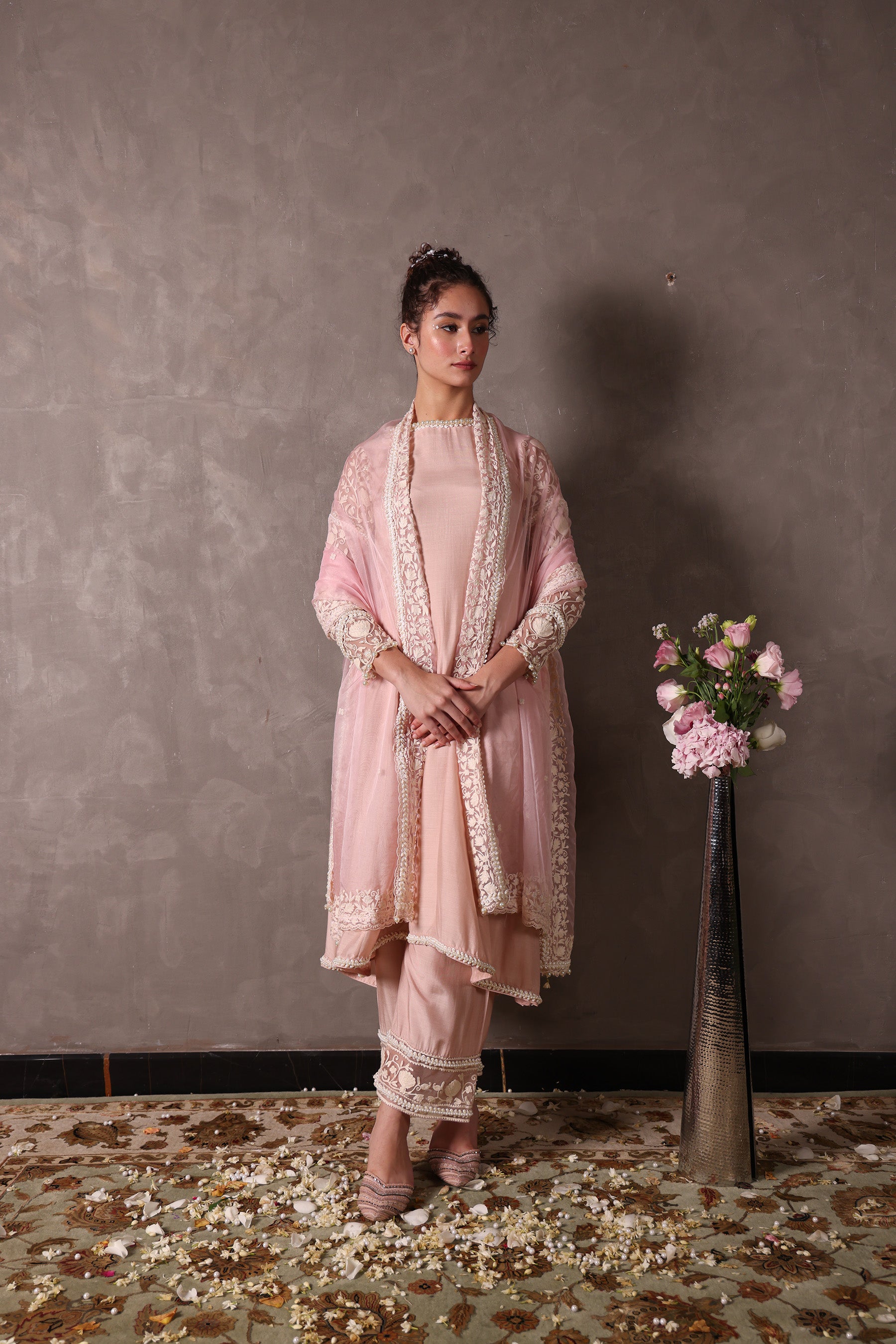 Blush Pink Kashmiri Pheran Suit Set