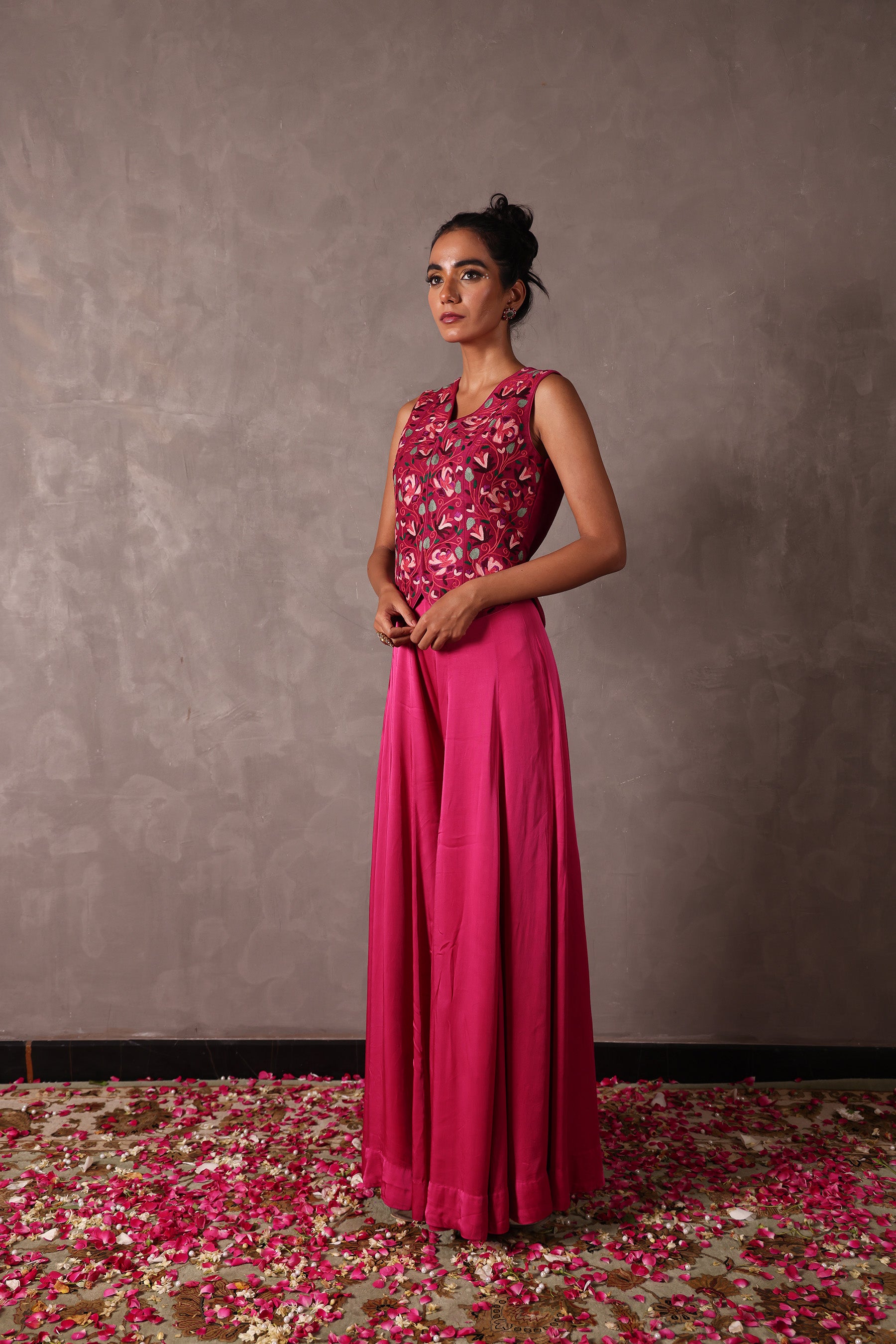 Kashmiri Raw Silk Sharara Jacket Set