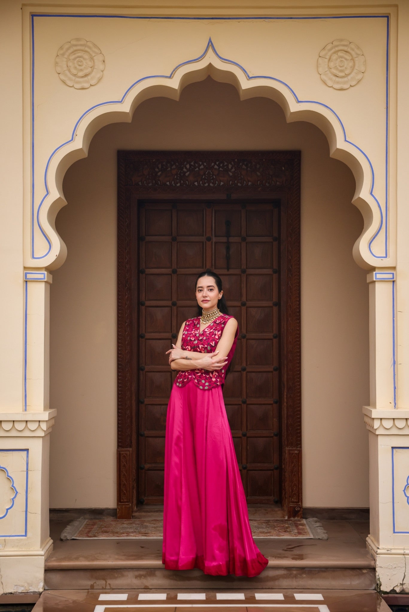 Kashmiri Raw Silk Sharara Jacket Set