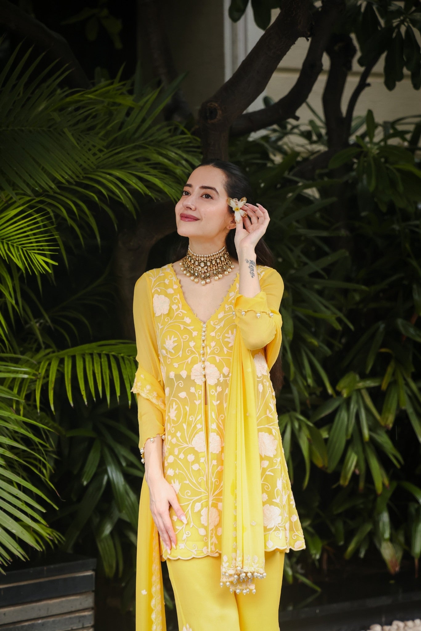 Yellow Georgette Short Kurta Set