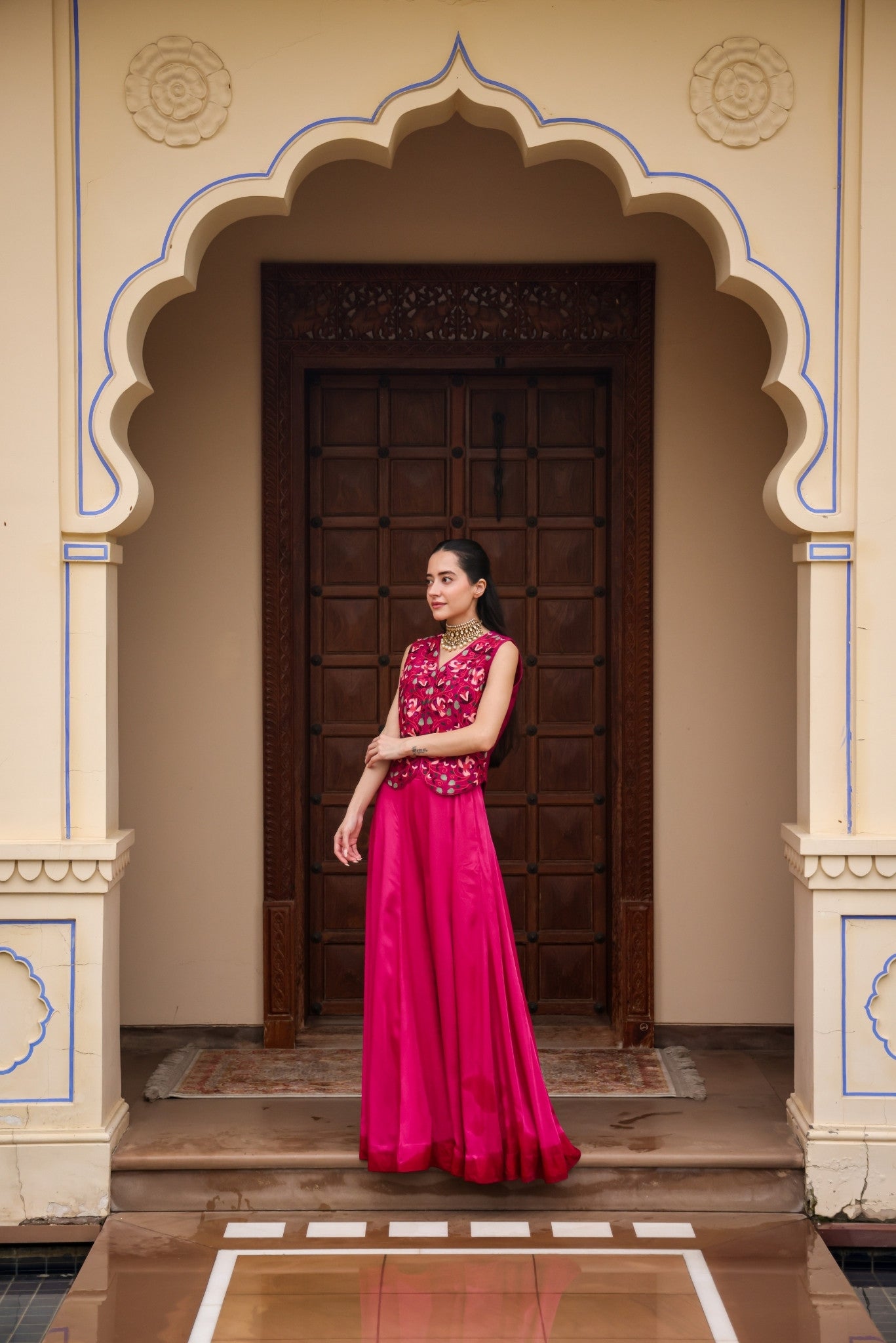 Kashmiri Raw Silk Sharara Jacket Set