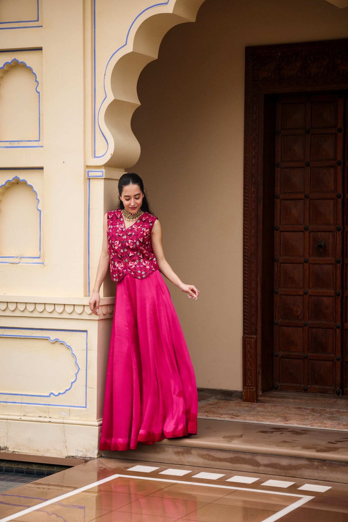 Kashmiri Raw Silk Sharara Jacket Set